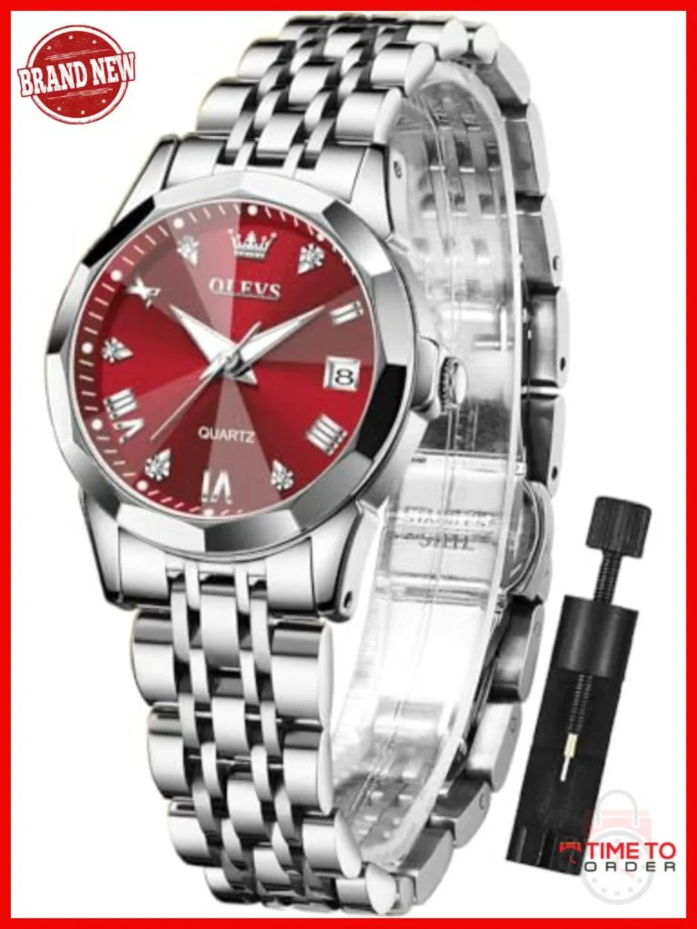 Ladies Quartz Wristwatch Stainless Steel Waterproof Luminous Day Date Two Tone
